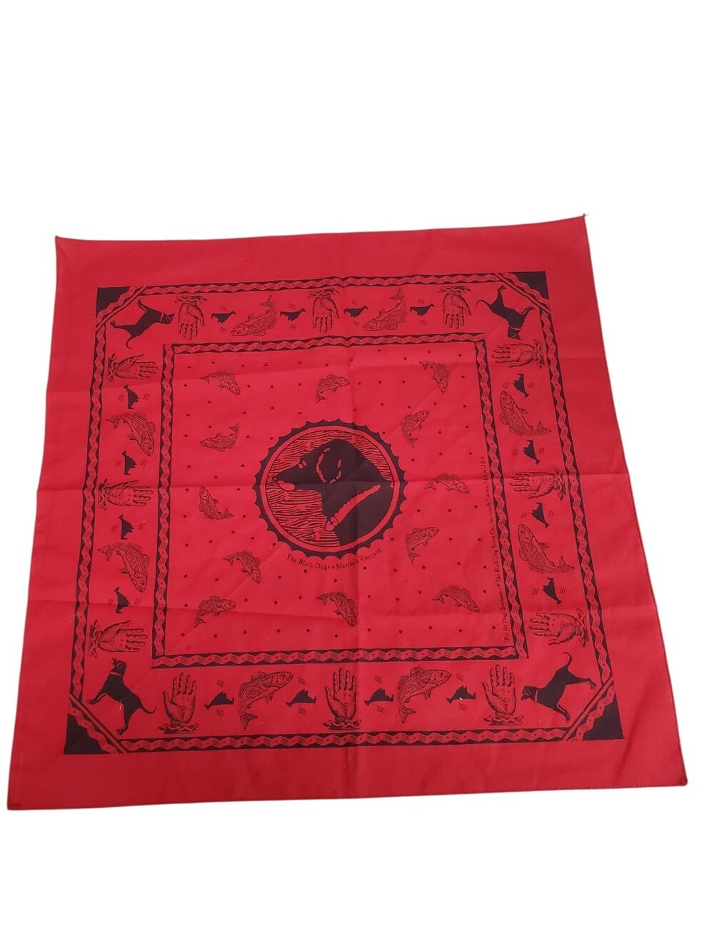 Bandana Black Dog Brand Made In The USA Rockabilly Pin Up Style Black And Red